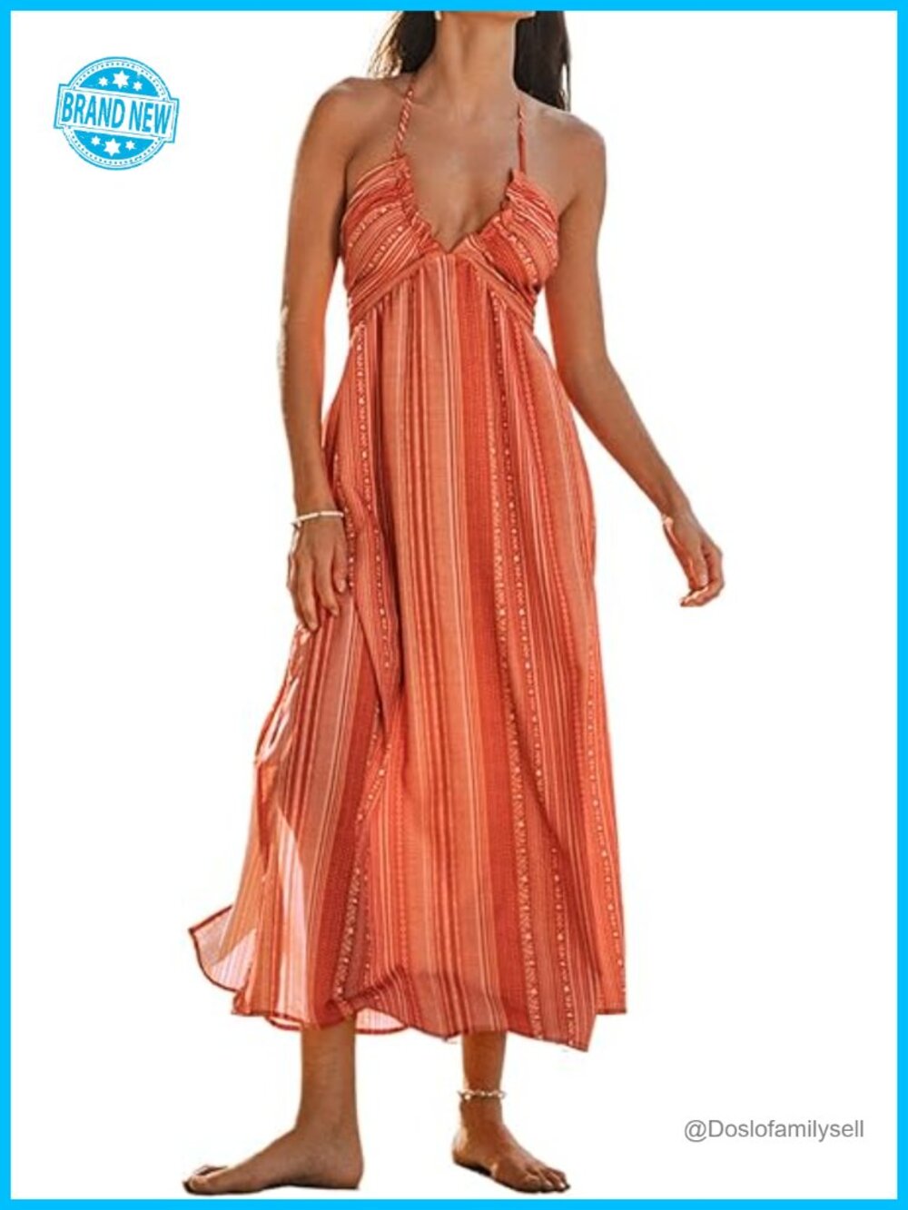 Women's Backless Halter Maxi Dress - Sleeveless Ruffled Sundress